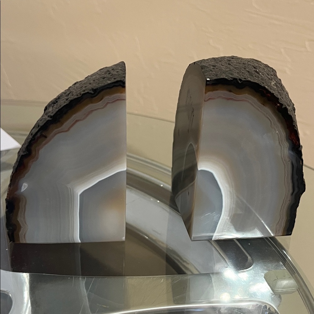Agate Bookends with Natural Patterns in Grays and Blues